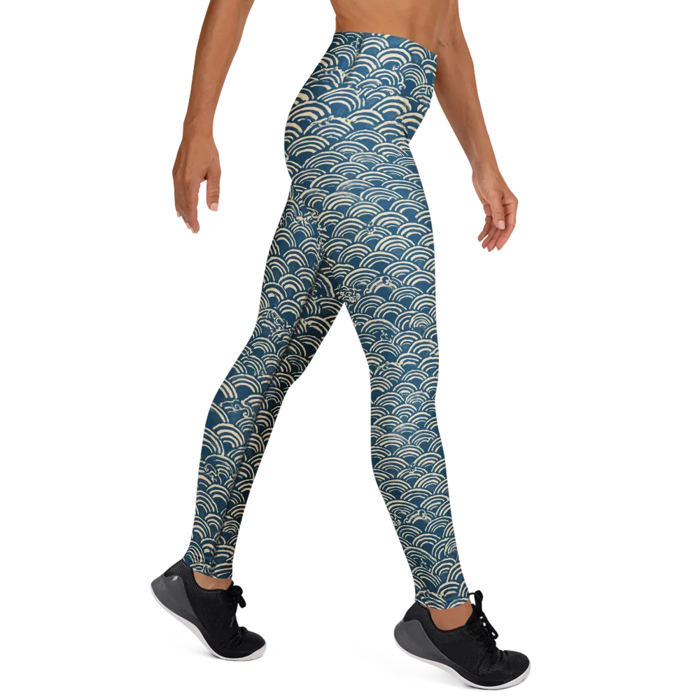 Indigo Seigaiha on Yoga Leggings — Right