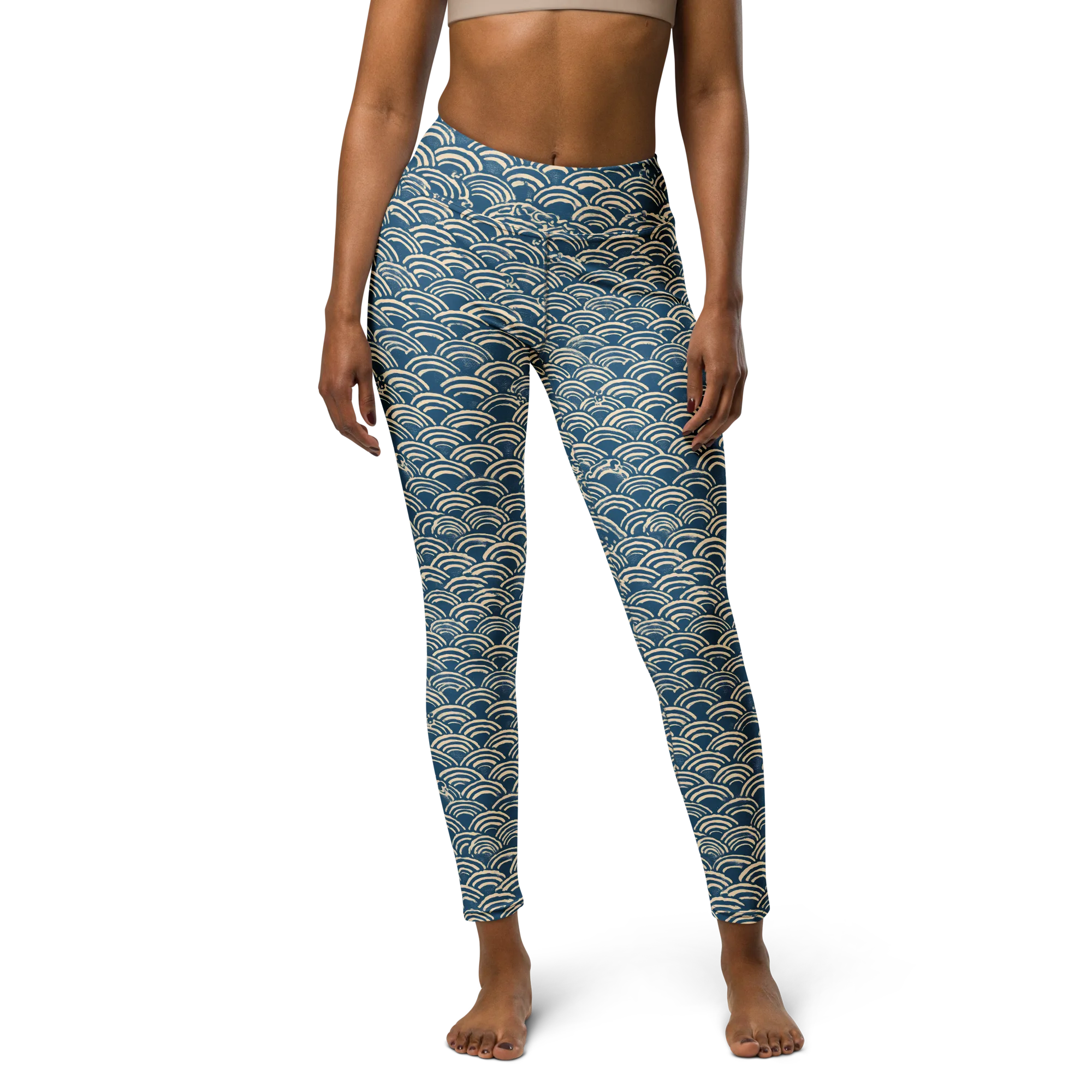 Indigo Seigaiha on Yoga Leggings — Front