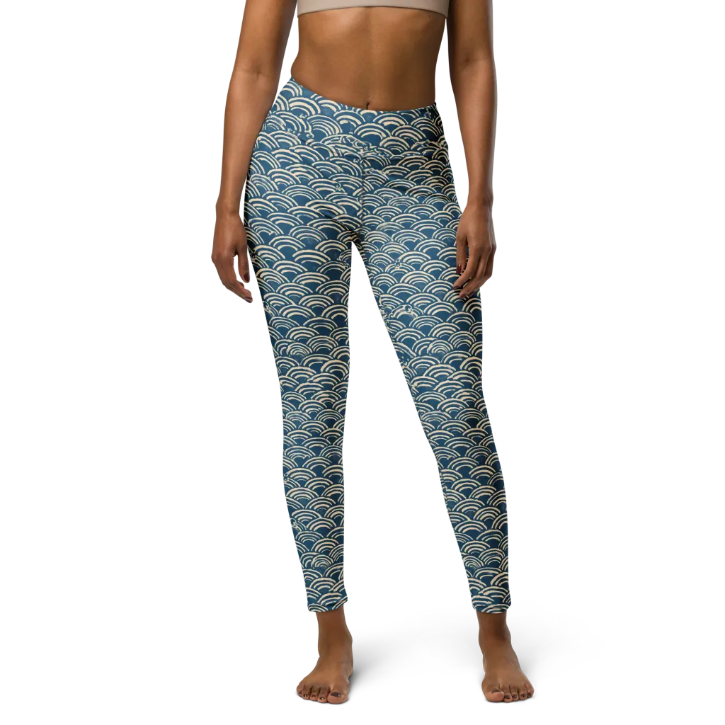 Indigo Seigaiha on Yoga Leggings — Front