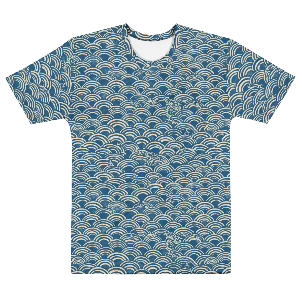Indigo Seigaiha on Men's Cotton Crew Neck T-Shirt — Front