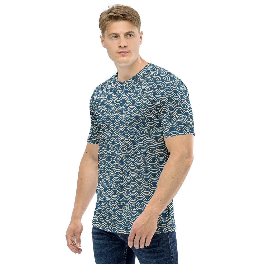 Indigo Seigaiha on Men's Crew Neck T-Shirt — Left