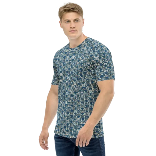 Indigo Seigaiha on a Men's Crew Neck T-Shirt