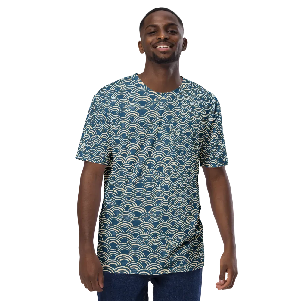 Indigo Seigaiha on Men's Crew Neck T-Shirt — Front