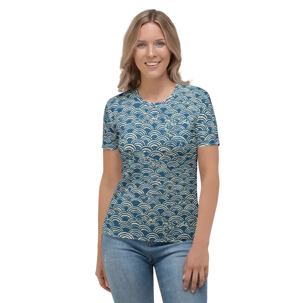 Indigo Seigaiha on Women's Crew Neck T-Shirt — Front