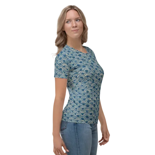 Indigo Seigaiha on a Women's Crew Neck T-Shirt