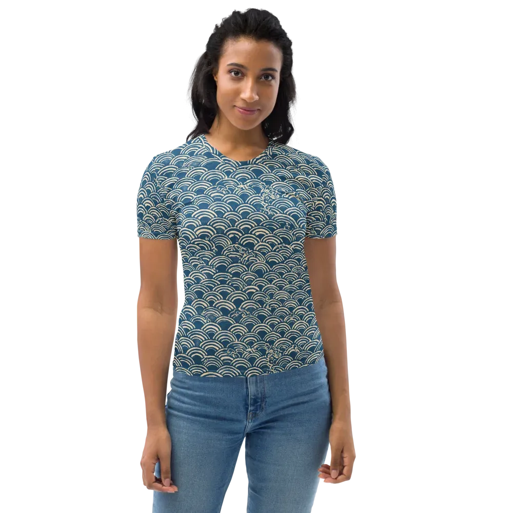 Indigo Seigaiha on Women's Crew Neck T-Shirt — Front