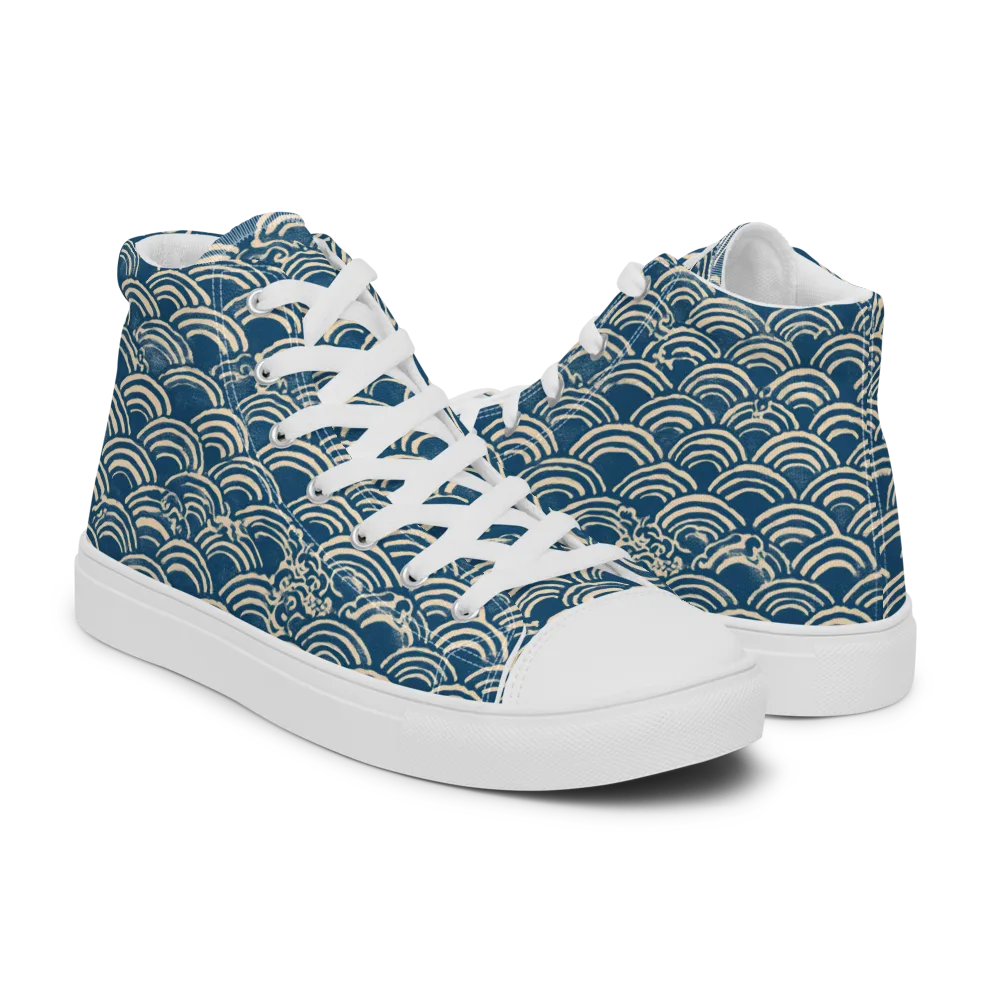 Indigo Seigaiha on Women's High Top Canvas Shoes — Right