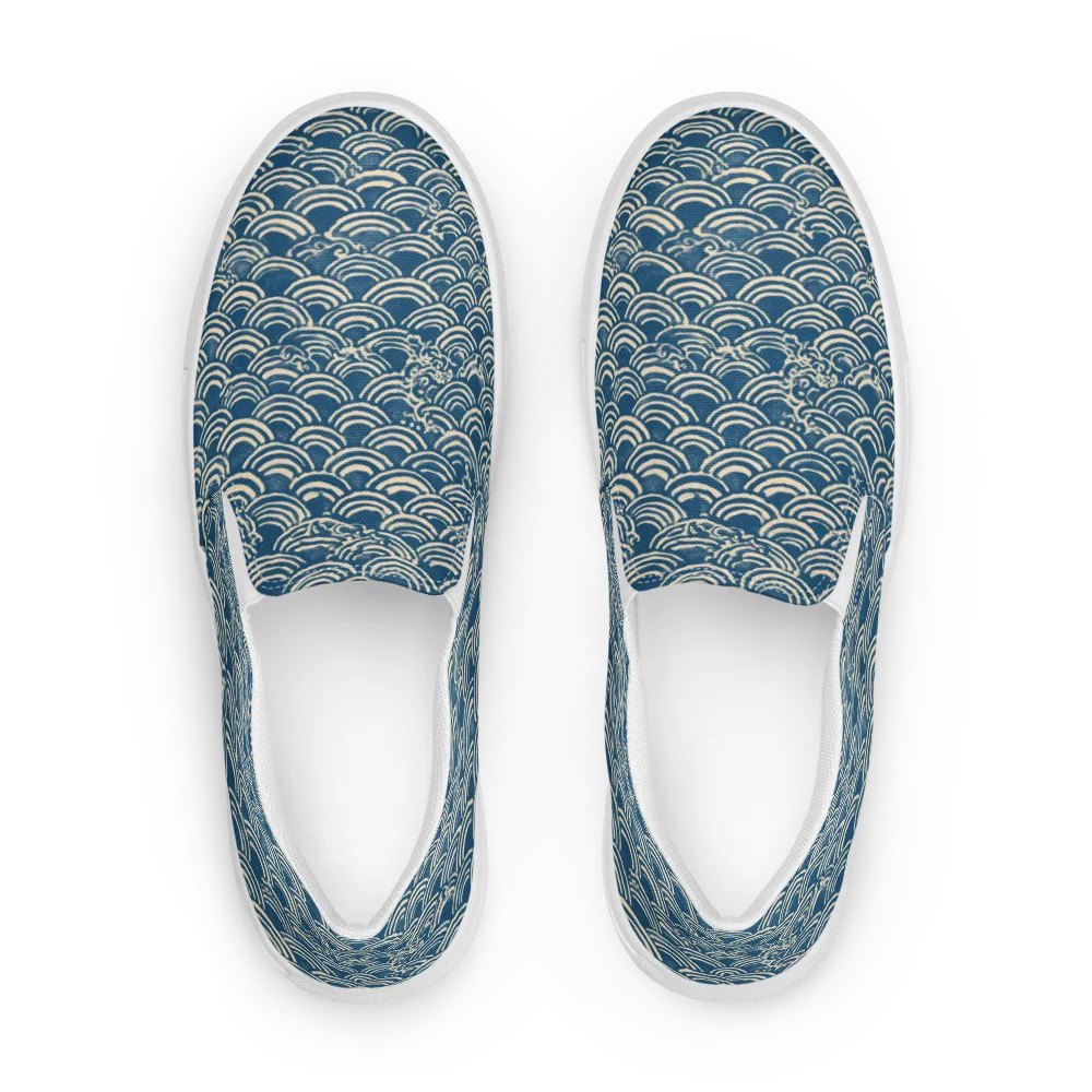Indigo Seigaiha on Men's Slip-On Canvas Shoes — Front