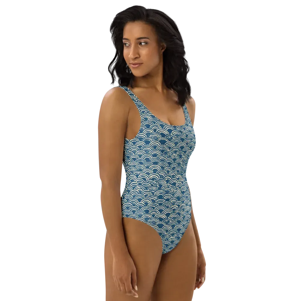 Indigo Seigaiha on One-Piece Swimsuit — Right