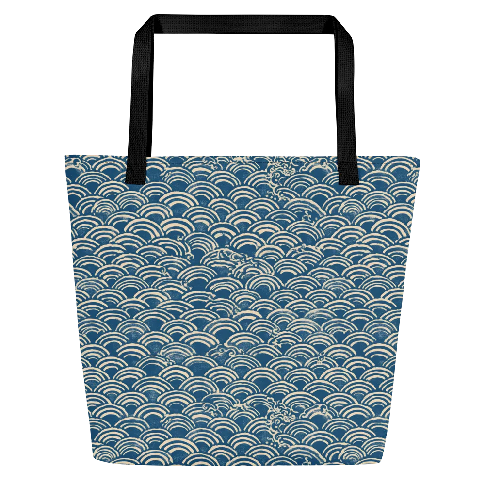 Indigo Seigaiha on Large Tote Bag W/ Pocket — Front