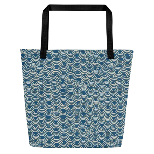 Indigo Seigaiha on a Large Tote Bag W/ Pocket