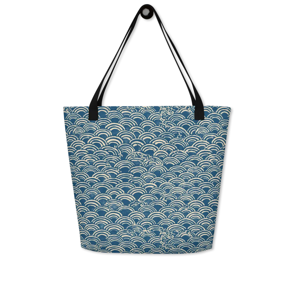 Indigo Seigaiha on Large Tote Bag W/ Pocket — Front
