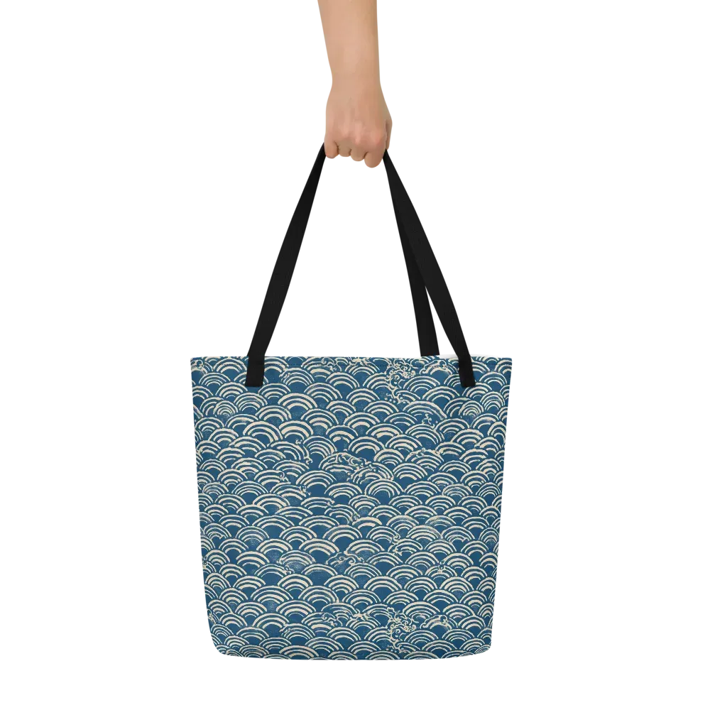 Indigo Seigaiha on Large Tote Bag W/ Pocket — Front