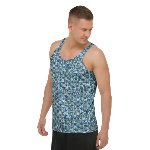 Indigo Seigaiha on a Men's Tank Top