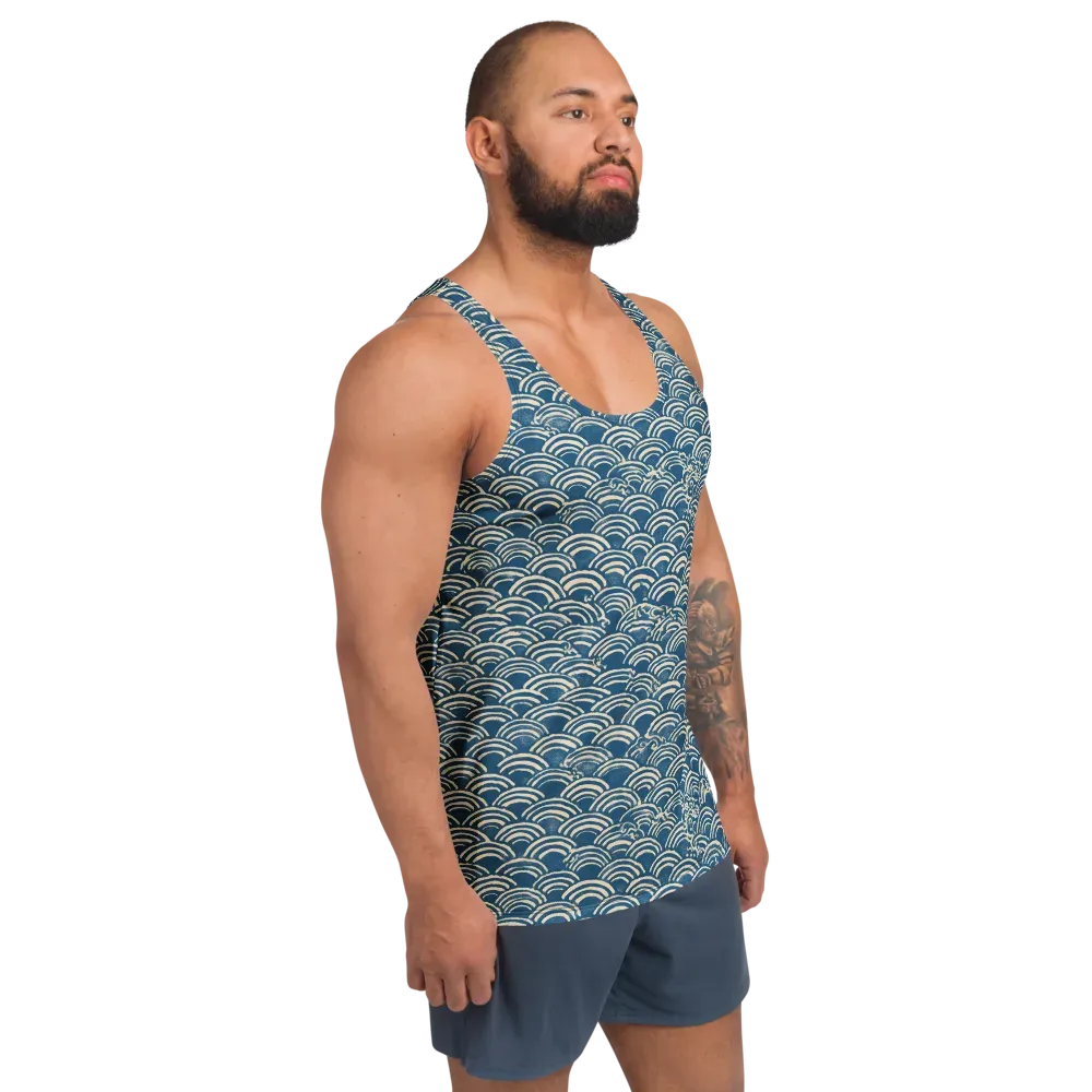 Indigo Seigaiha on Men's Tank Top — Right Front