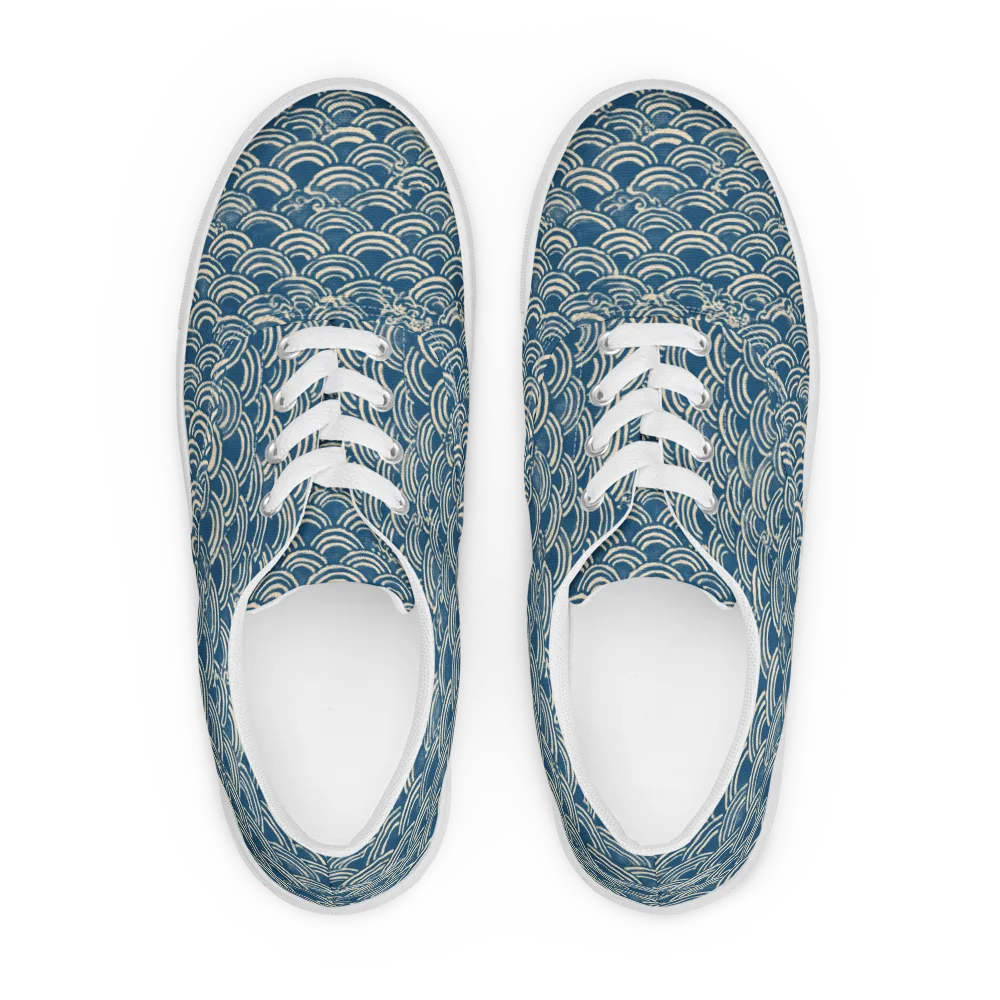 Indigo Seigaiha on Men's Lace-Up Canvas Shoes — Front