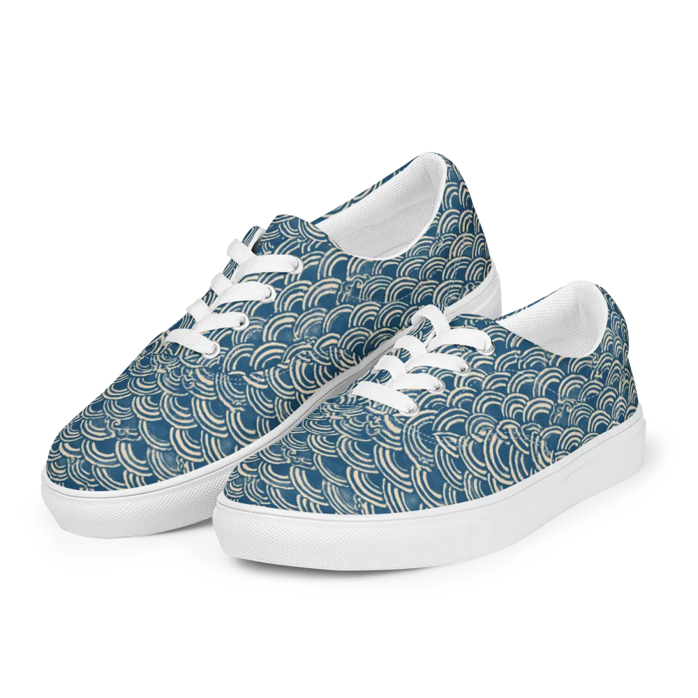 Indigo Seigaiha on Men's Lace-Up Canvas Shoes — Left Front