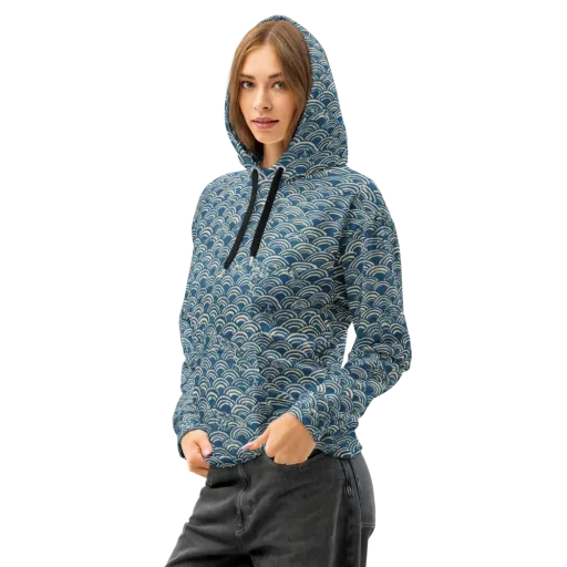 Indigo Seigaiha on a Cotton Hoodie