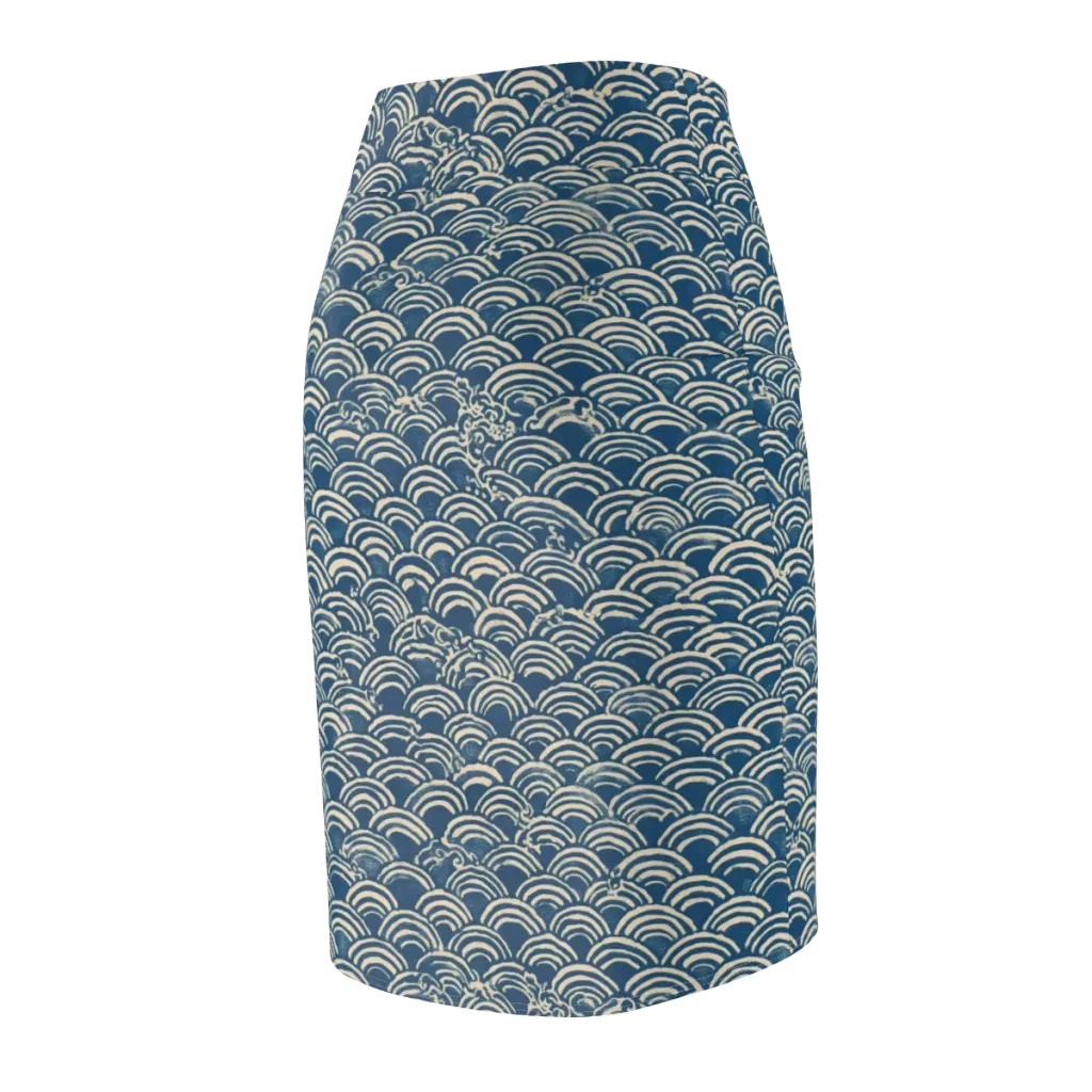 Indigo Seigaiha on Pencil Skirt — Back Side