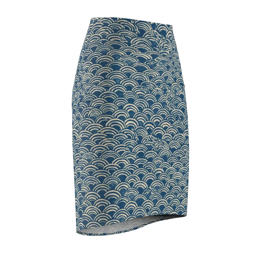 Indigo Seigaiha on Pencil Skirt — Front Side