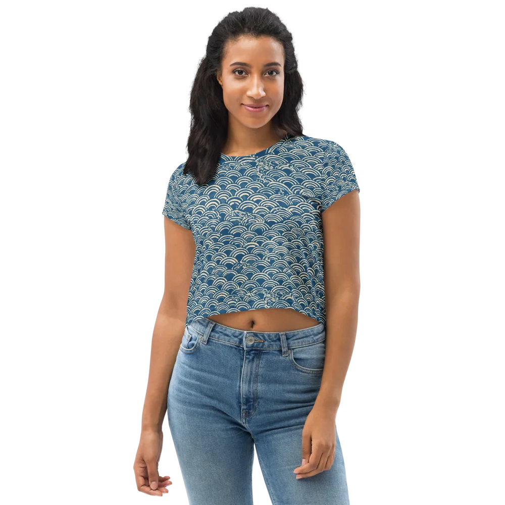 Indigo Seigaiha on Crop Tee — Front
