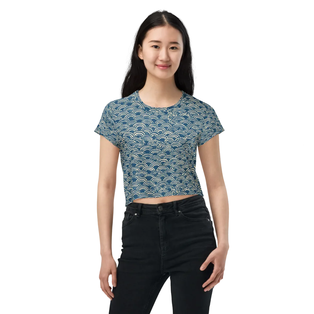 Indigo Seigaiha on Crop Tee — Front