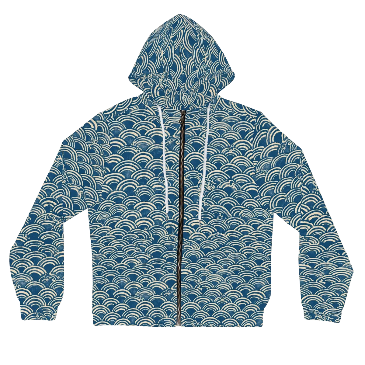 Indigo Seigaiha on Women's Full-Zip Hoodie — Front