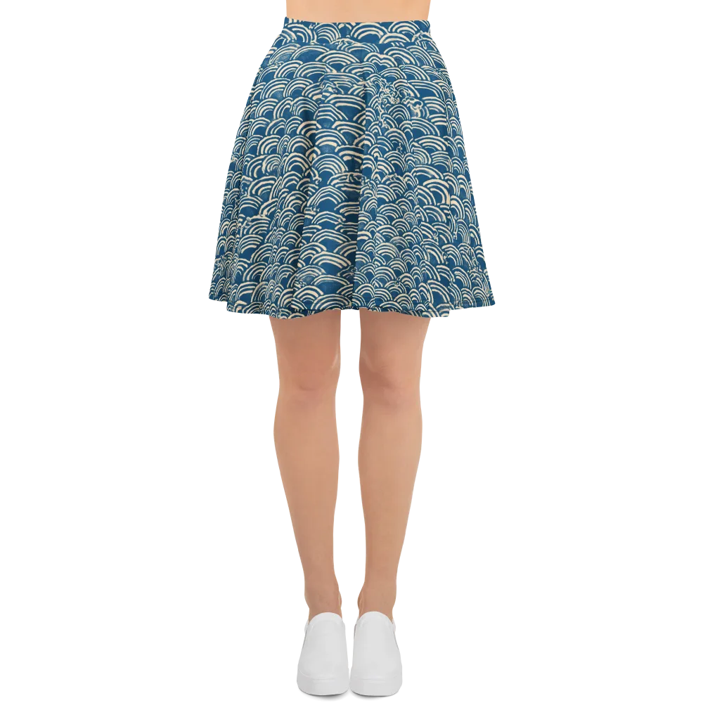 Indigo Seigaiha on Skater Skirt — Front