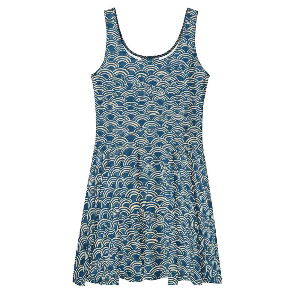 Indigo Seigaiha on Skater Dress — Front