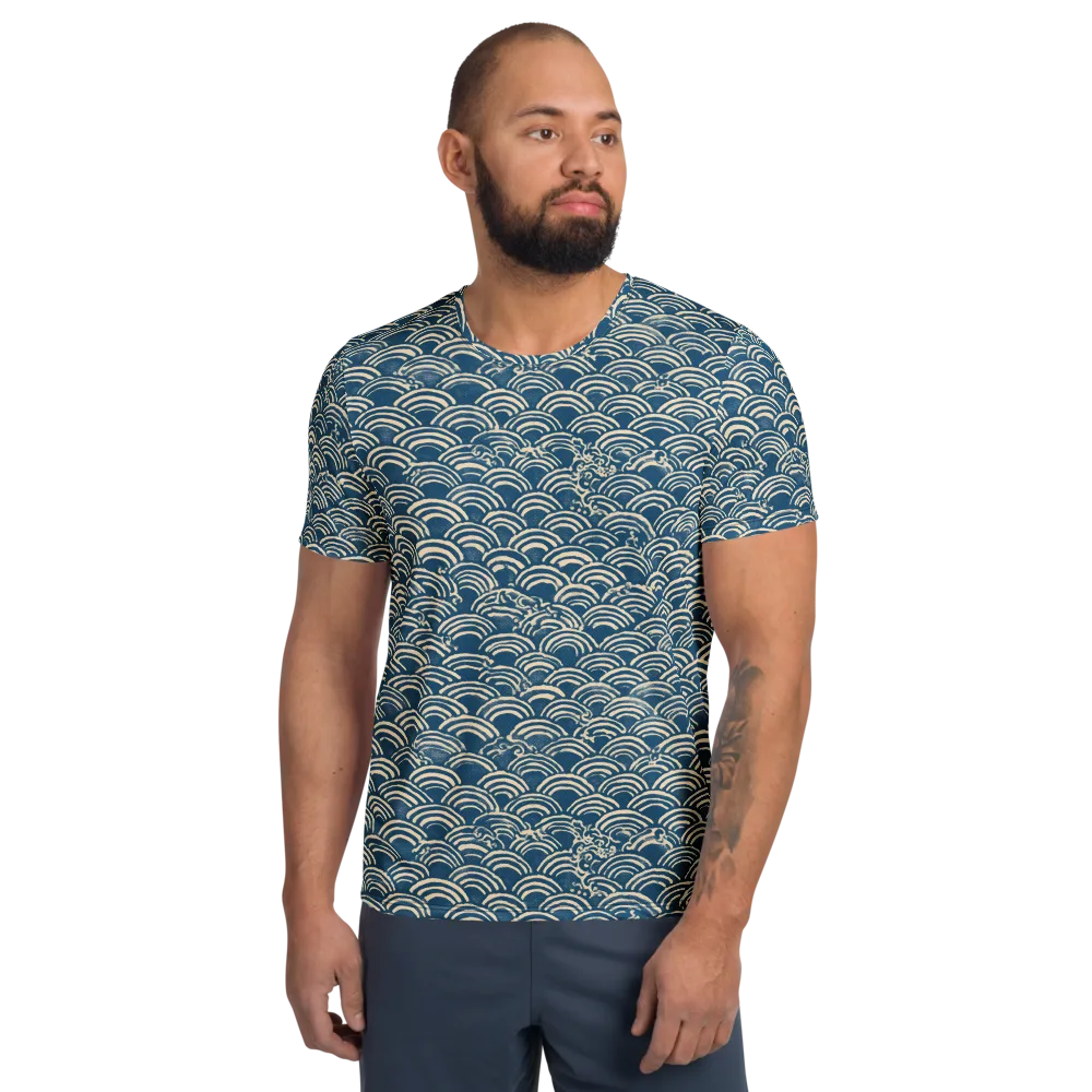 Indigo Seigaiha on Men's Athletic T-Shirt — Front