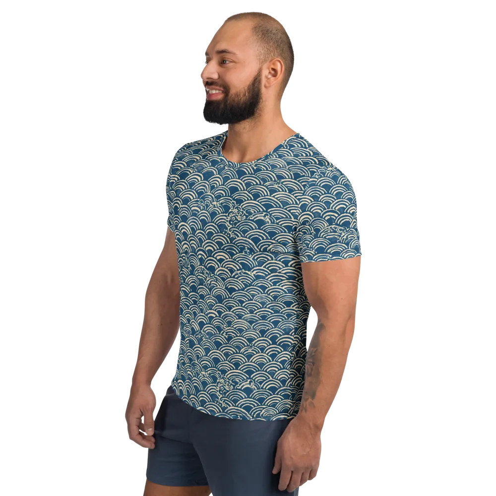 Indigo Seigaiha on Men's Athletic T-Shirt — Left