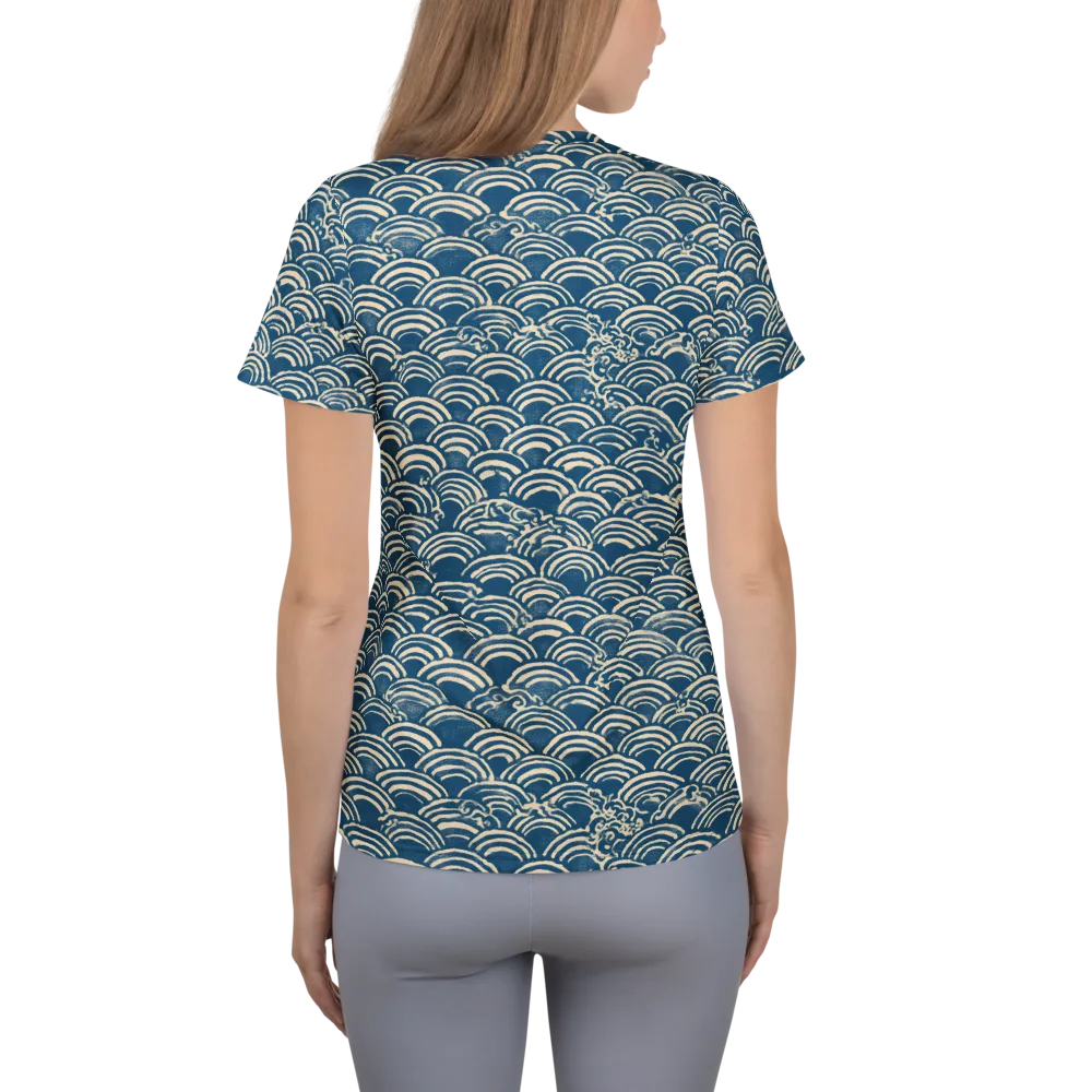 Indigo Seigaiha on Women's Athletic T-Shirt — Back