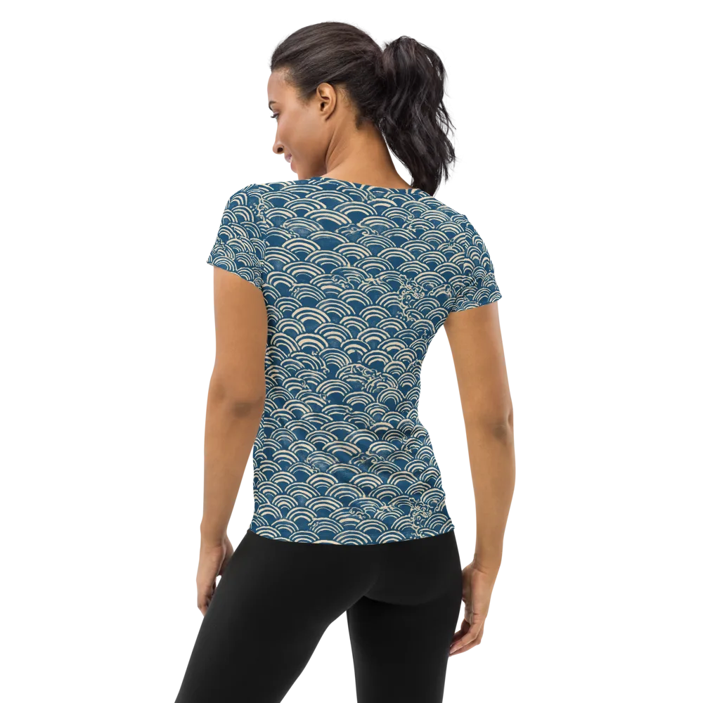 Indigo Seigaiha on Women's Athletic T-Shirt — Back