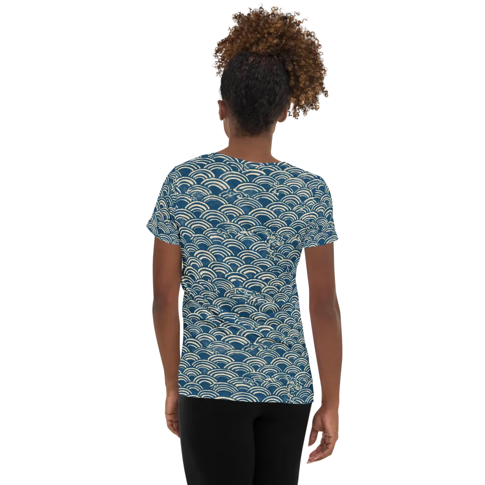 Indigo Seigaiha on Women's Athletic T-Shirt — Back
