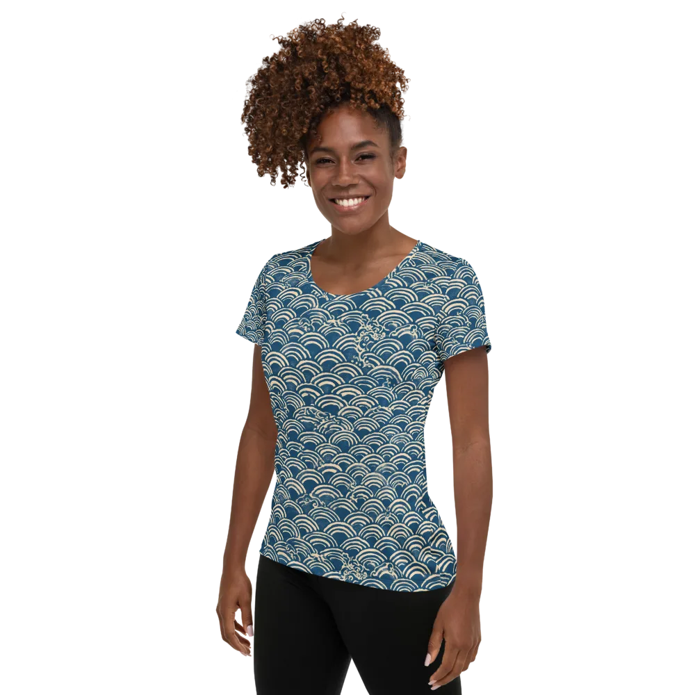 Indigo Seigaiha on Women's Athletic T-Shirt — Left