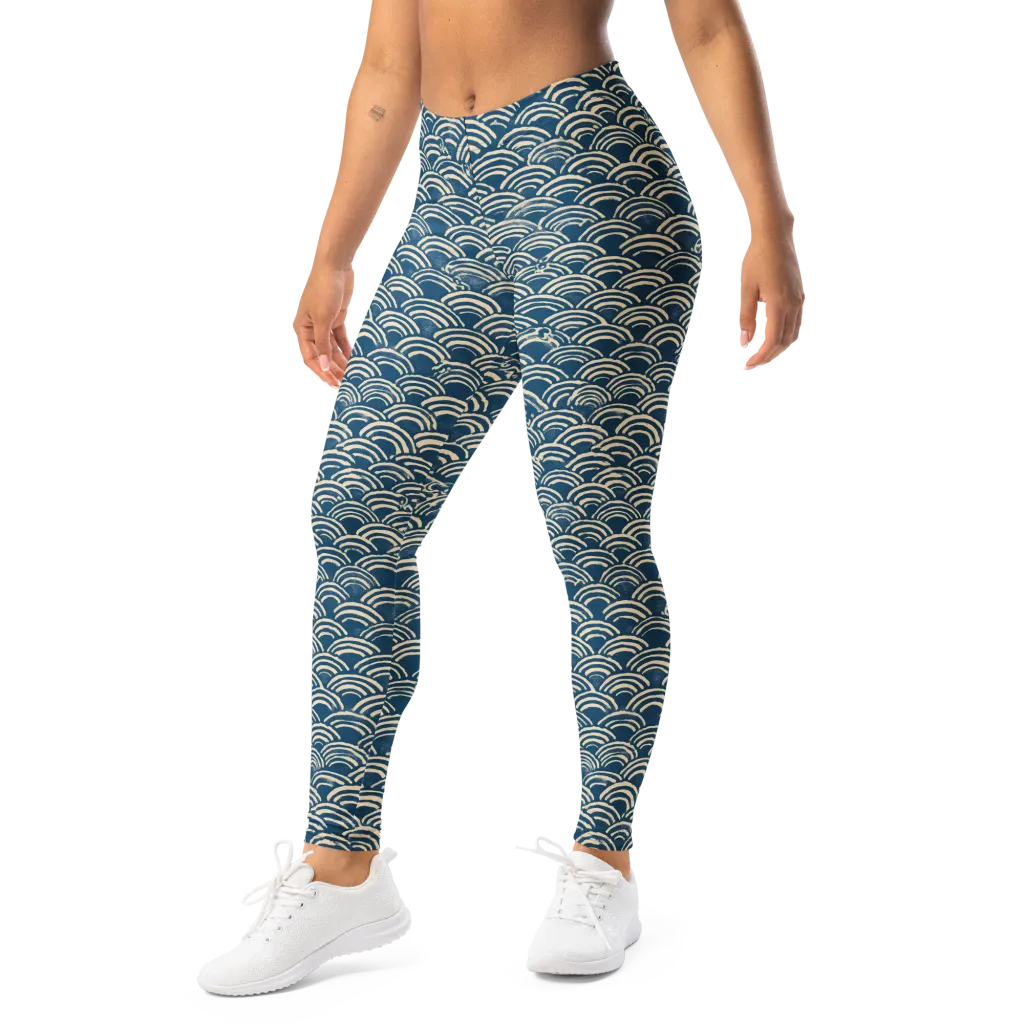 Indigo Seigaiha on Leggings — Left Front