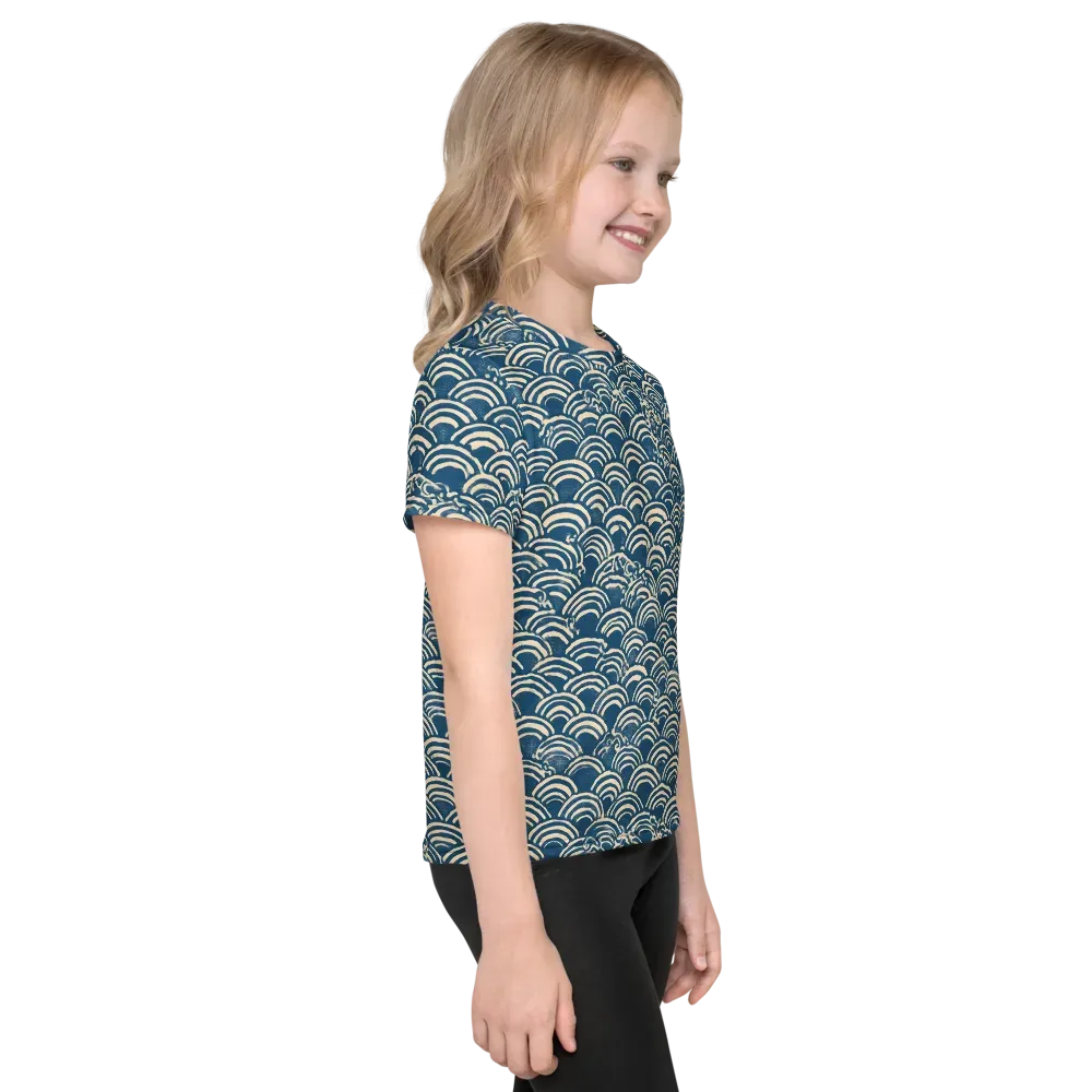 Indigo Seigaiha on Kids Crew Neck T-Shirt — Right