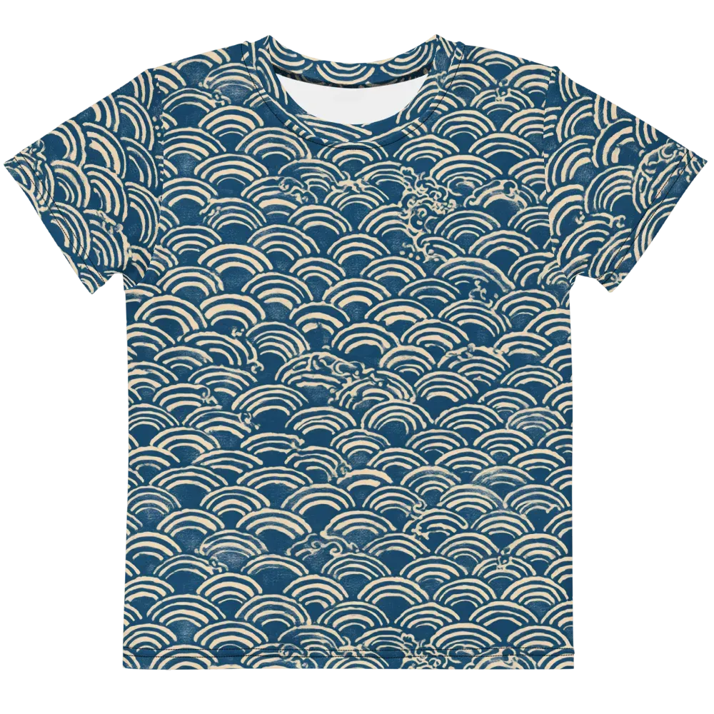 Indigo Seigaiha on Kids Crew Neck T-Shirt — Front