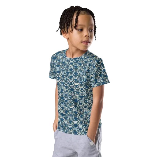 Indigo Seigaiha on a Kids Crew Neck T-Shirt
