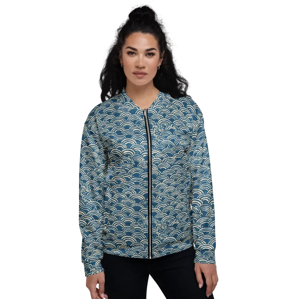 Indigo Seigaiha on Bomber Jacket — Front