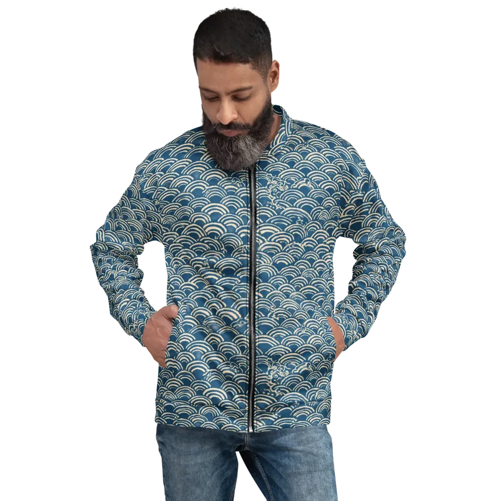 Indigo Seigaiha on Bomber Jacket — Front