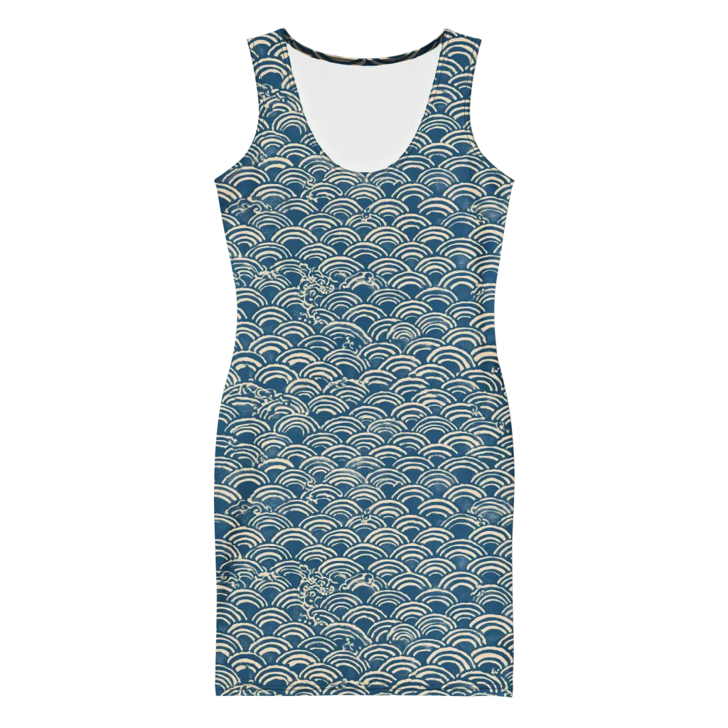 Indigo Seigaiha on Bodycon Dress — Front