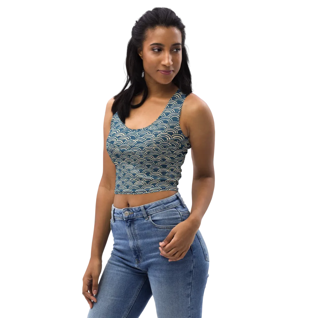 Indigo Seigaiha on Crop Top — Left Front