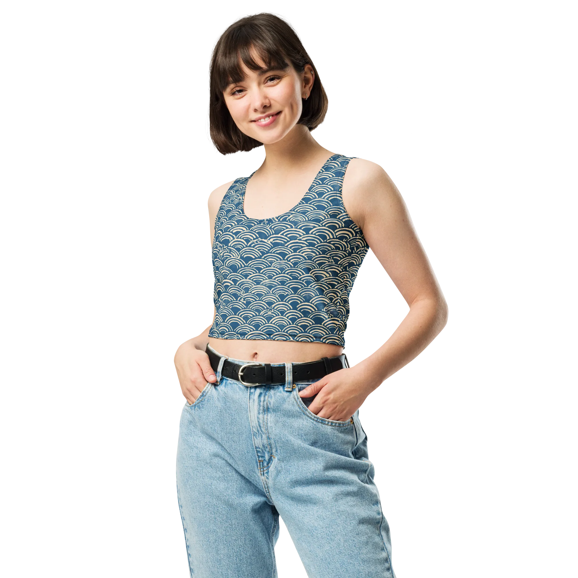 Indigo Seigaiha on Crop Top — Front