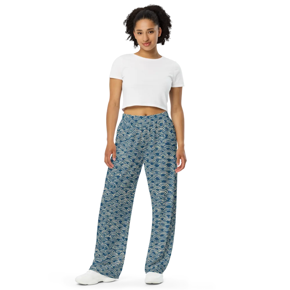 Indigo Seigaiha on Wide-Leg Pants — Front