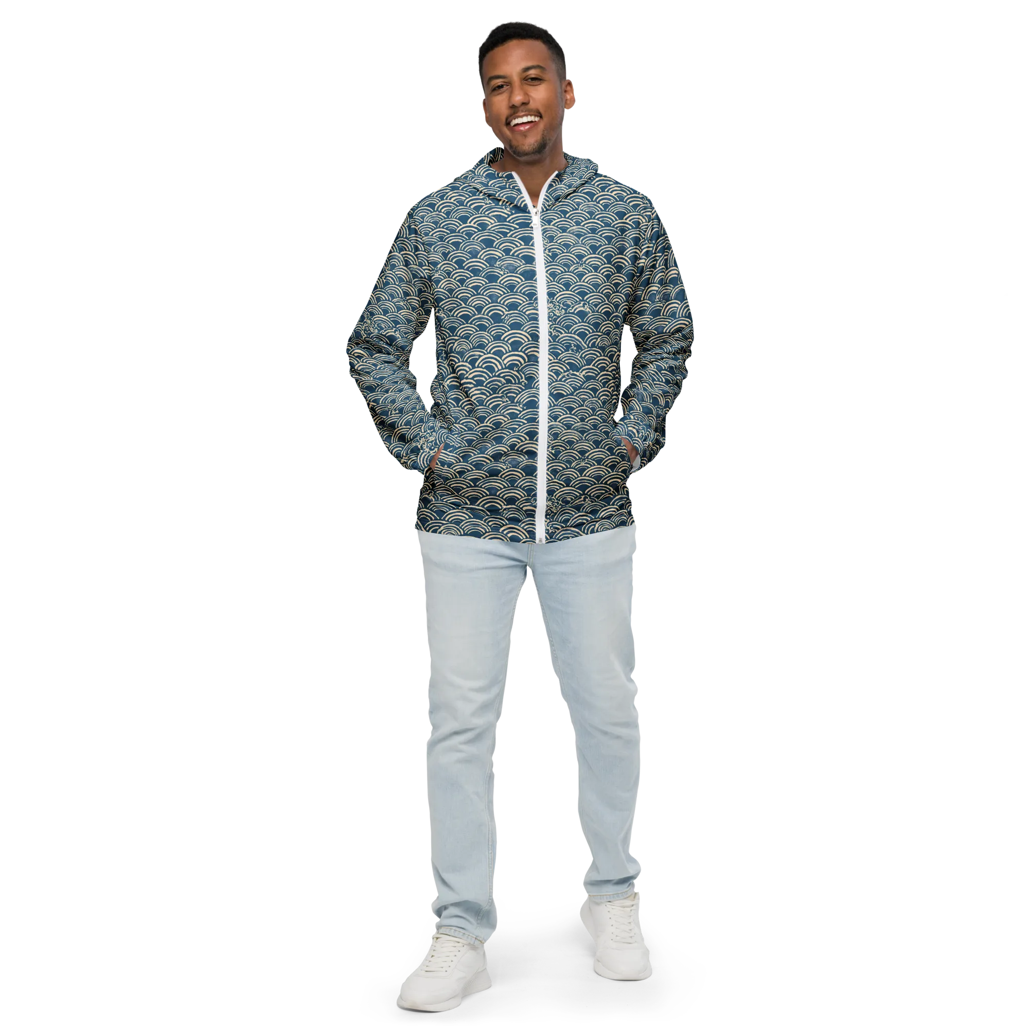 Indigo Seigaiha on Men's Windbreaker — Front