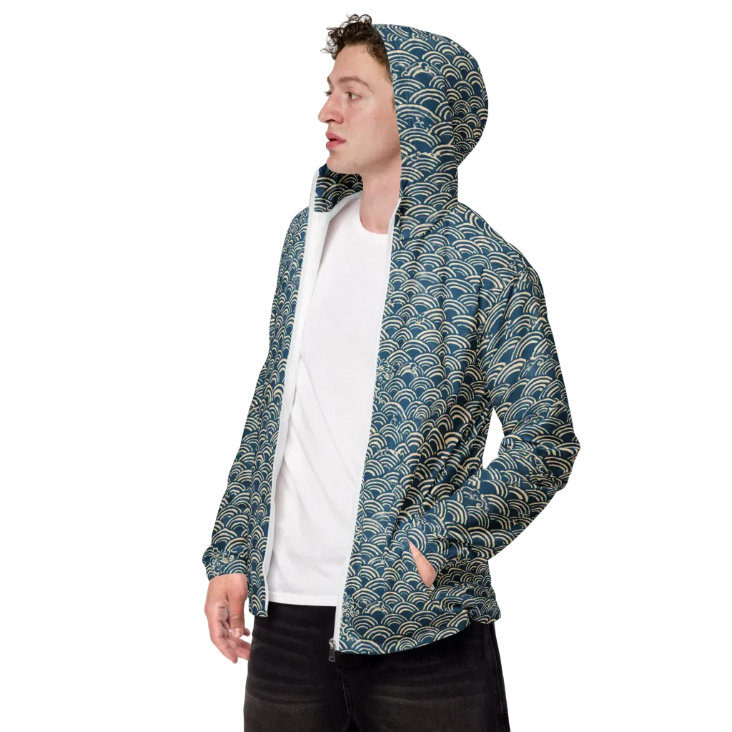 Indigo Seigaiha on Men's Windbreaker — Left Front