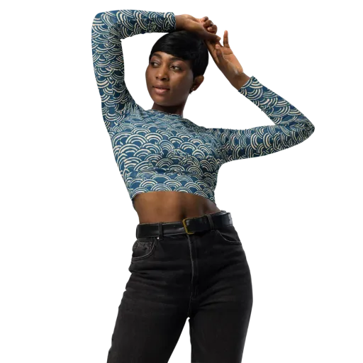 Indigo Seigaiha on a Long Sleeve Crop Top