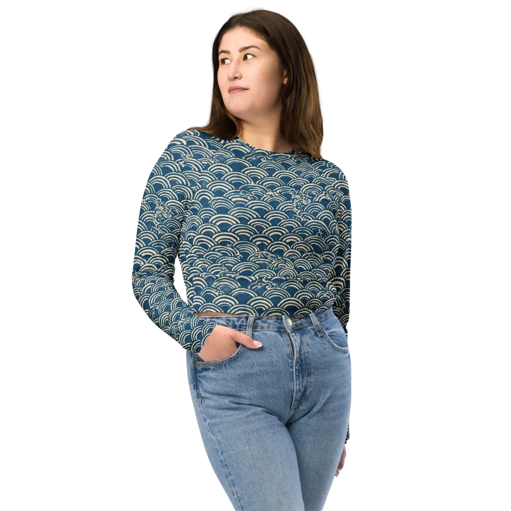 Indigo Seigaiha on Long Sleeve Crop Top — Front
