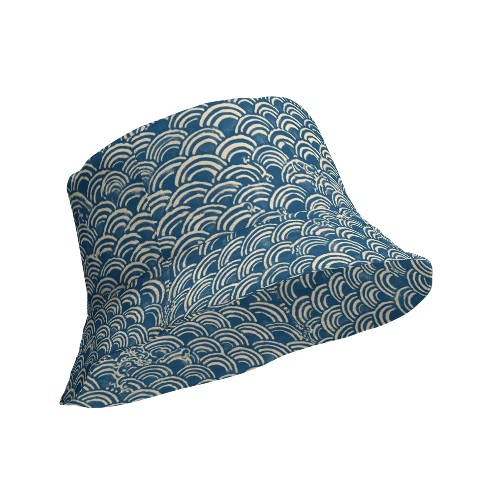 Indigo Seigaiha on Reversible Bucket Hat — Product details Outside